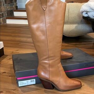 Worn Once! Tan Leather Heeled Boots with Western Flair